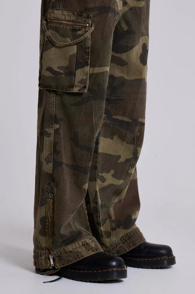 Jaded London Unisex UnisexWomen Trooper Camo Cargo Pant Khaki