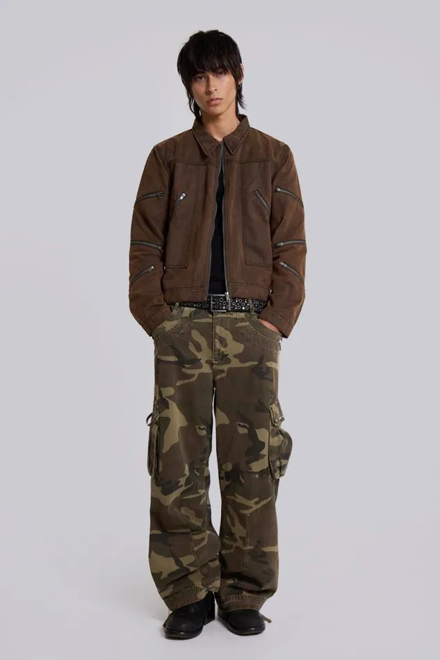 Jaded London Unisex UnisexWomen Trooper Camo Cargo Pant Khaki