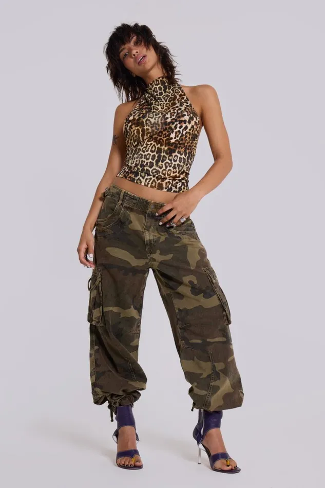 Jaded London Unisex UnisexWomen Trooper Camo Cargo Pant Khaki