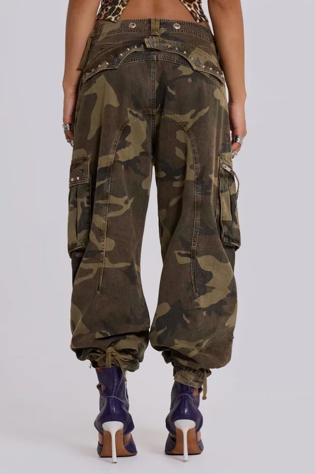 Jaded London Unisex UnisexWomen Trooper Camo Cargo Pant Khaki