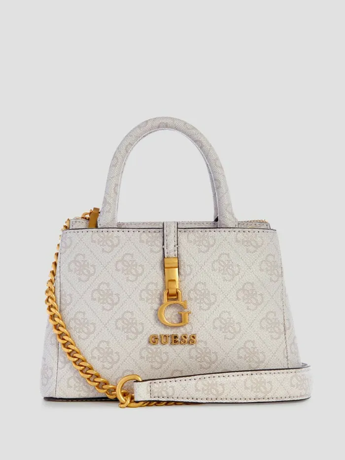James Quattro G Mini Satchel Dove Logo Handbags GUESS Women
