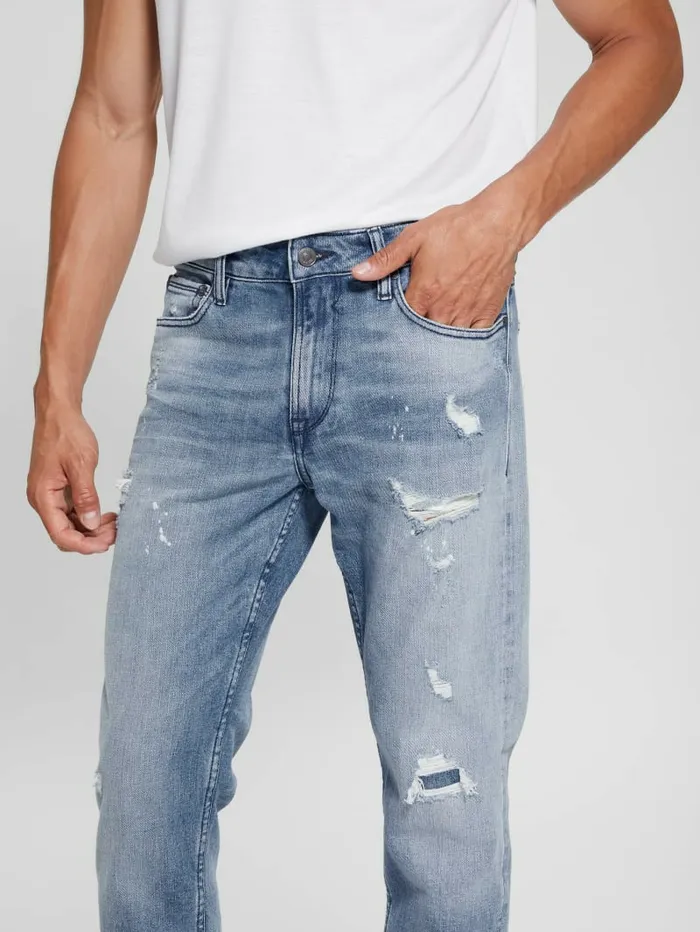 Jeans and Denim GUESS Men Eco RipandRepair Tapered Jeans Jet Stream Jeans and Denim GUESS Men Eco RipandRepair Tapered Jeans Jet Stream