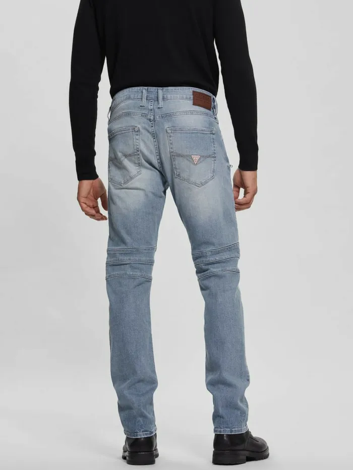 Jeans and Denim GUESS Men Tapered Pintuck Moto Jeans Bright Sky Jeans and Denim GUESS Men Tapered Pintuck Moto Jeans Bright Sky