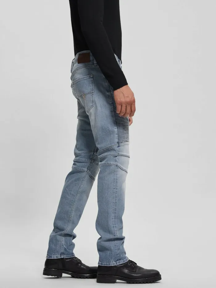 Jeans and Denim GUESS Men Tapered Pintuck Moto Jeans Bright Sky Jeans and Denim GUESS Men Tapered Pintuck Moto Jeans Bright Sky