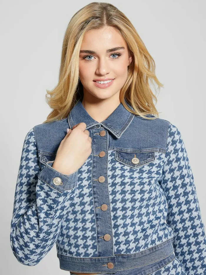 Jeans and Denim GUESS Women Tweed Crop Jacket Pan Wash