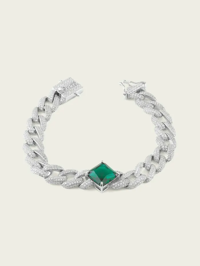 Jewelry GUESS Women Emerald and RhodiumPlated Pav Curb Bracelet SilverGold