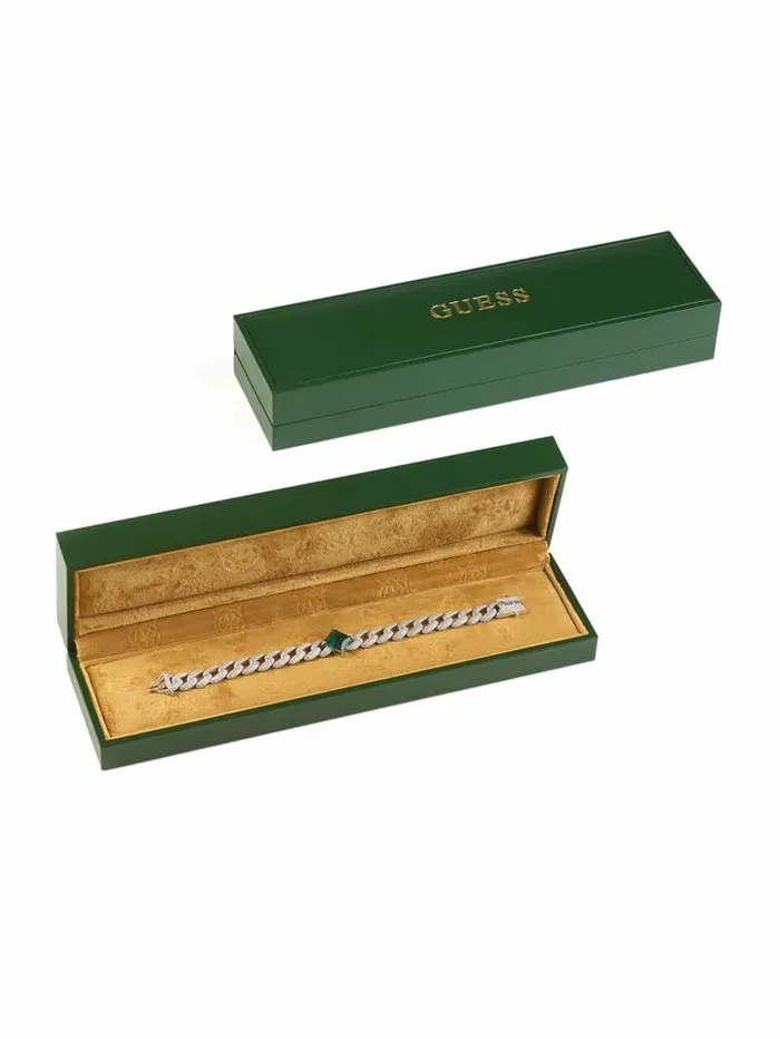 Jewelry GUESS Women Emerald and RhodiumPlated Pav Curb Bracelet SilverGold Jewelry GUESS Women Emerald and RhodiumPlated Pav Curb Bracelet SilverGold