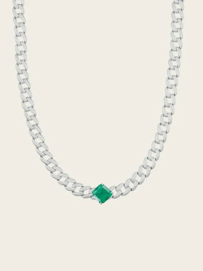 Jewelry GUESS Women Emerald and RhodiumPlated Pav Curb Necklace Rh