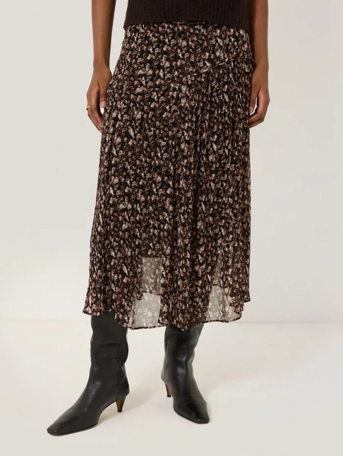 Jigsaw Abstract Leopard Midi Skirt Brown Women Skirts