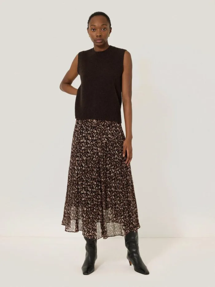 Jigsaw Abstract Leopard Midi Skirt Brown Women Skirts