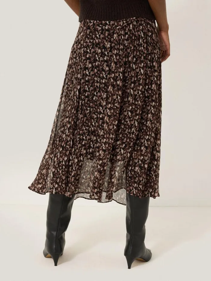 Jigsaw Abstract Leopard Midi Skirt Brown Women Skirts