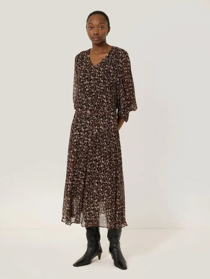 Jigsaw Abstract Leopard Midi Skirt Brown Women Skirts
