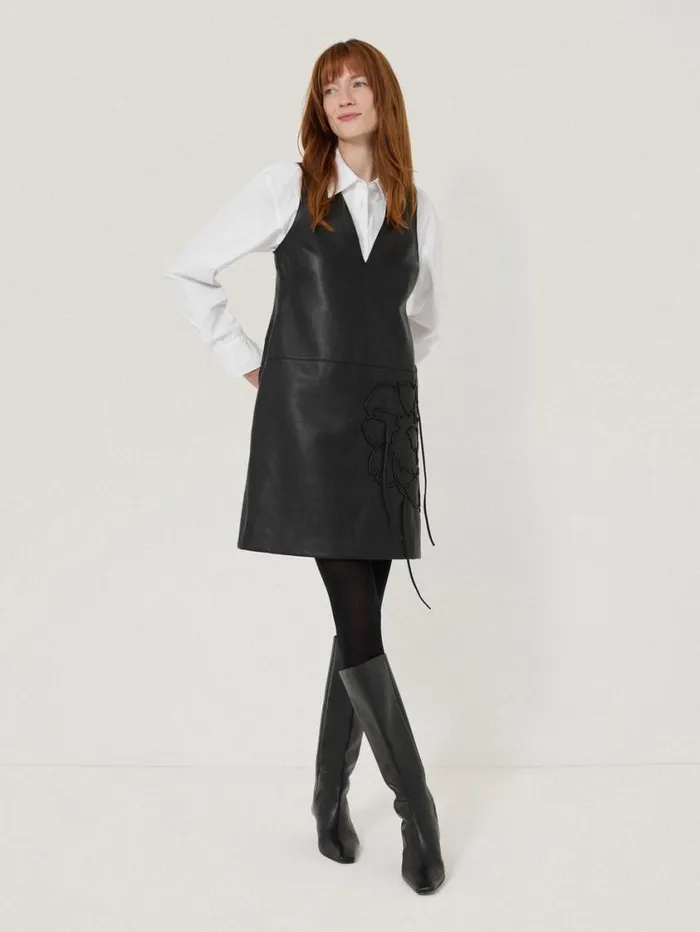 Jigsaw Bleeker Leather Applique Dress Black Women Leather
