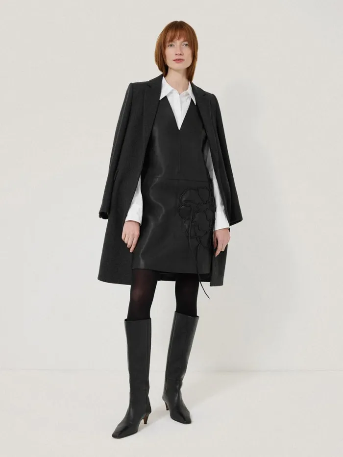 Jigsaw Bleeker Leather Applique Dress Black Women Leather