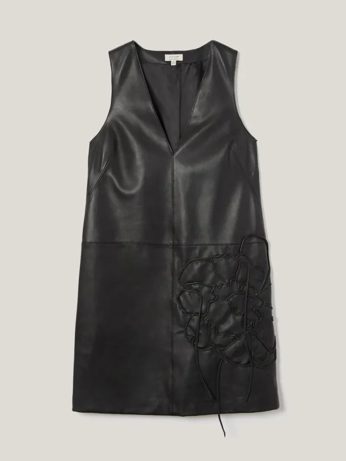 Jigsaw Bleeker Leather Applique Dress Black Women Leather