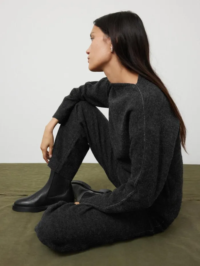 Jigsaw Boiled Wool Blend Batwing Top Dark Grey Women Shirts and Tops