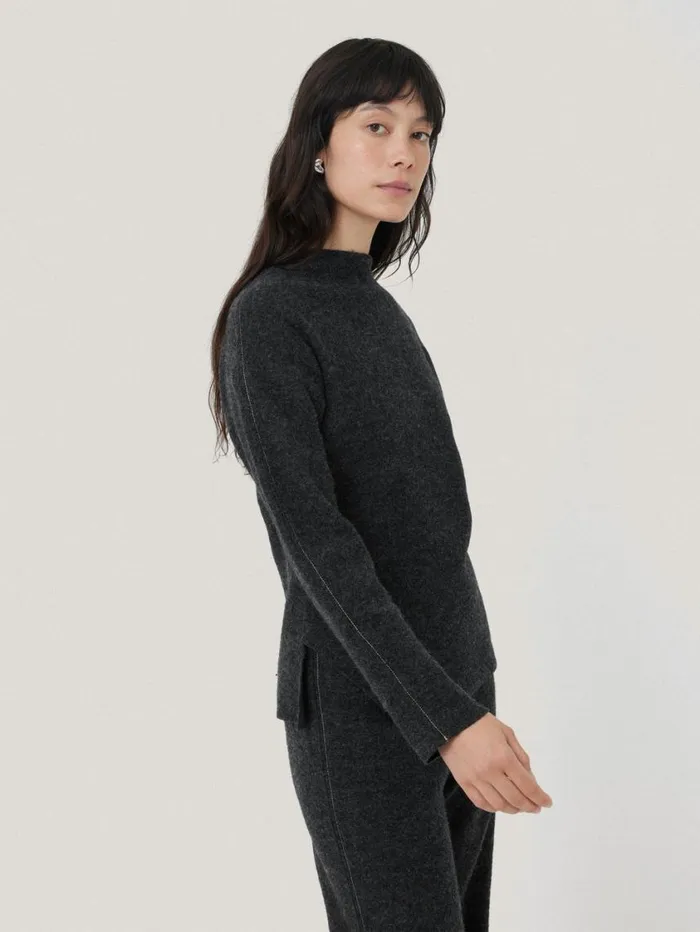 Jigsaw Boiled Wool Blend Batwing Top Dark Grey Women Shirts and Tops