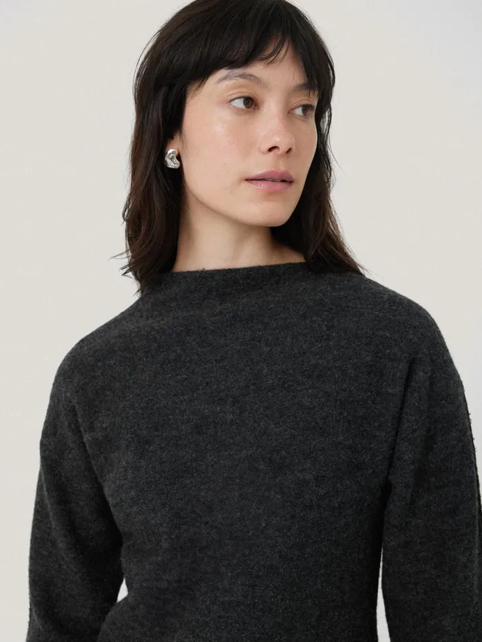 Jigsaw Boiled Wool Blend Batwing Top Dark Grey Women Shirts and Tops