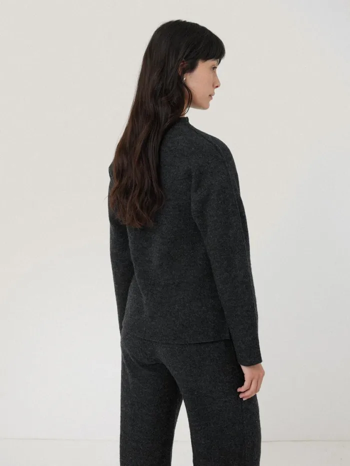 Jigsaw Boiled Wool Blend Batwing Top Dark Grey Women Shirts and Tops