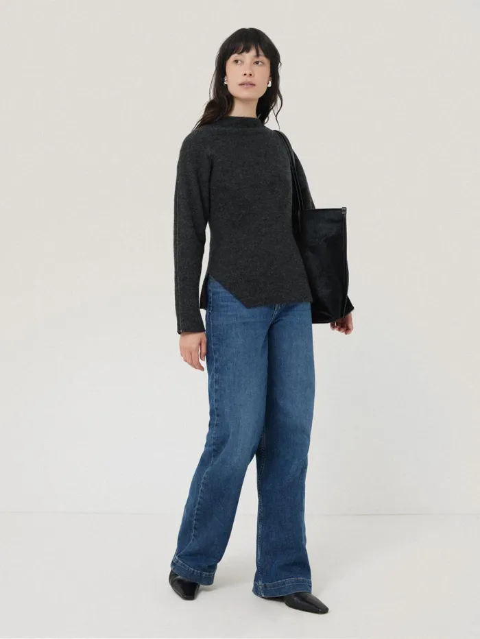 Jigsaw Boiled Wool Blend Batwing Top Dark Grey Women Shirts and Tops
