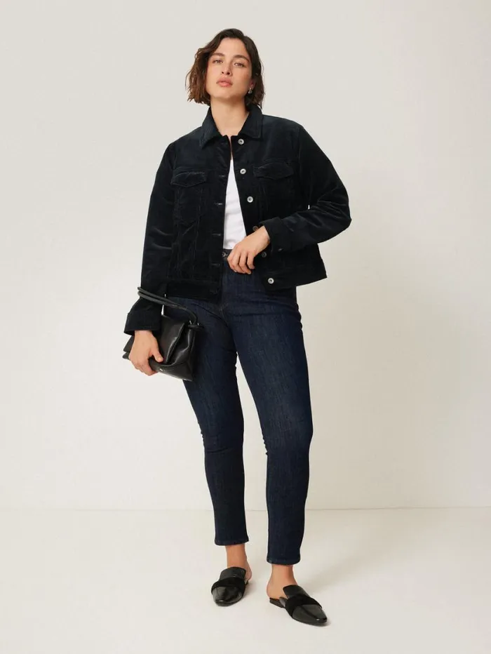 Jigsaw Boxy Cord Trucker Jacket Navy Women Coats and Jackets