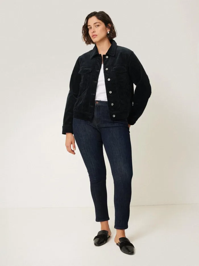 Jigsaw Boxy Cord Trucker Jacket Navy Women Coats and Jackets