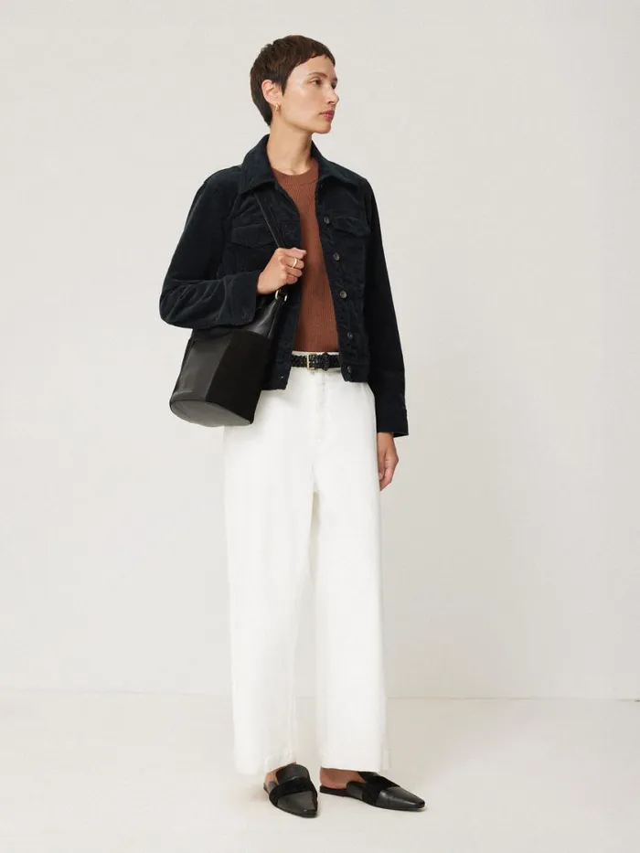 Jigsaw Boxy Cord Trucker Jacket Navy Women Coats and Jackets