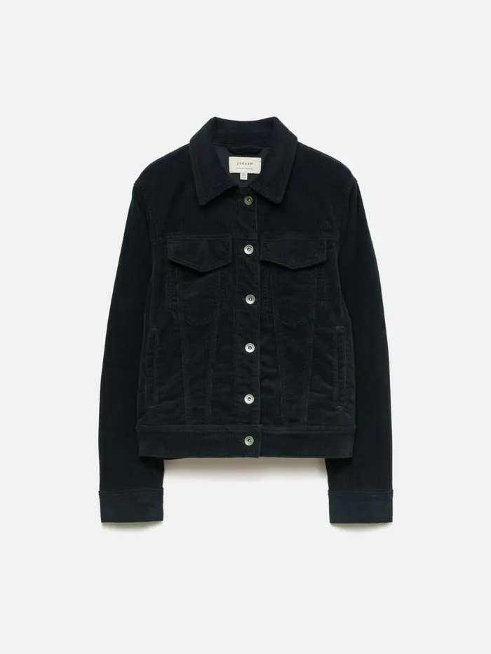 Jigsaw Boxy Cord Trucker Jacket Navy Women Coats and Jackets