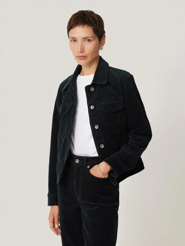 Jigsaw Boxy Cord Trucker Jacket Navy Women Coats and Jackets