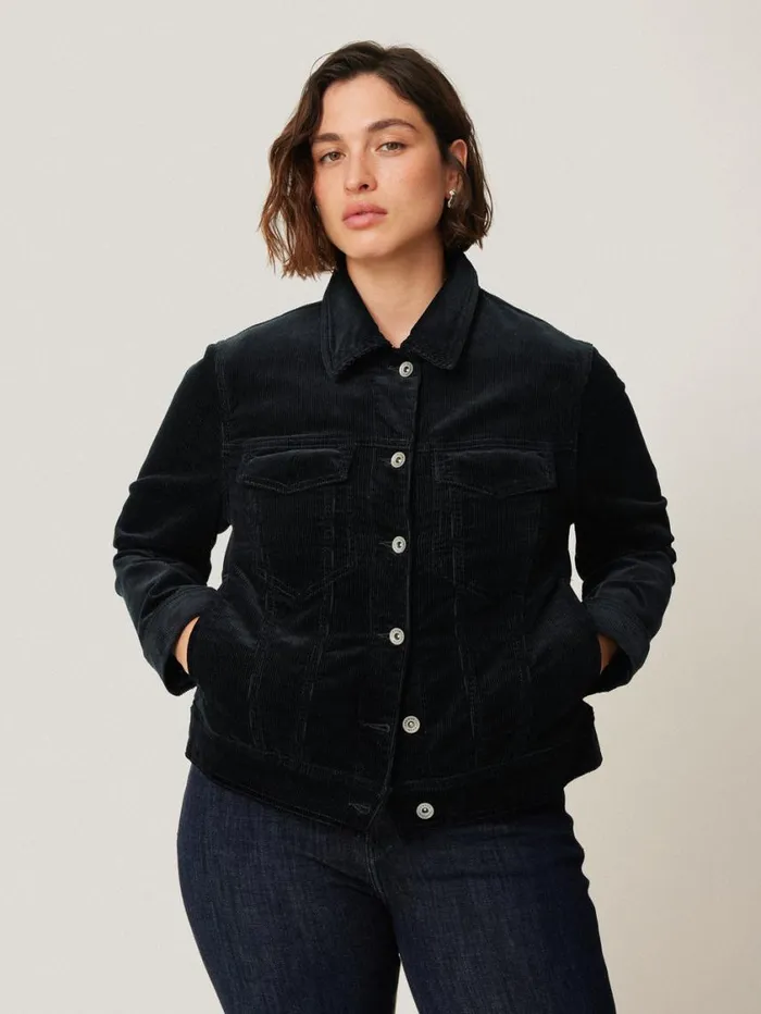 Jigsaw Boxy Cord Trucker Jacket Navy Women Coats and Jackets