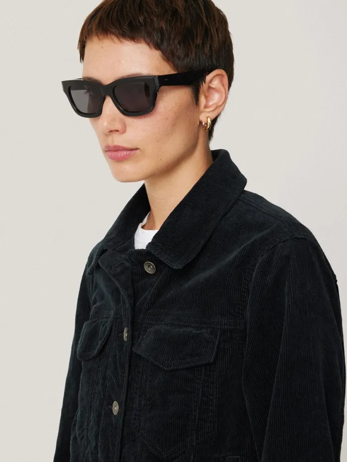 Jigsaw Boxy Cord Trucker Jacket Navy Women Coats and Jackets