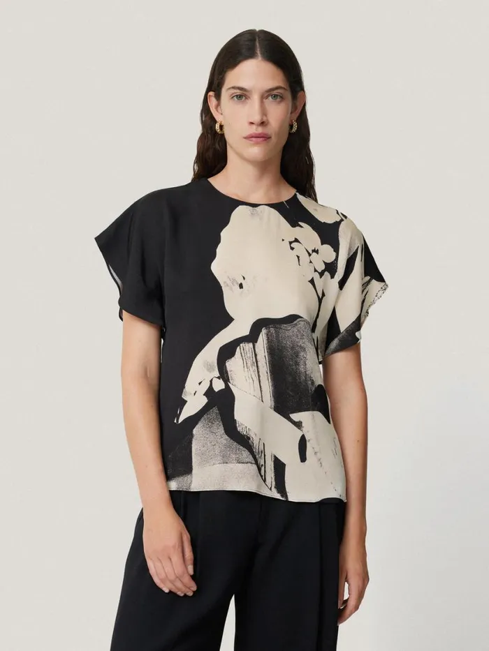 Jigsaw Collage Print Drape Top Monochrome Women Party
