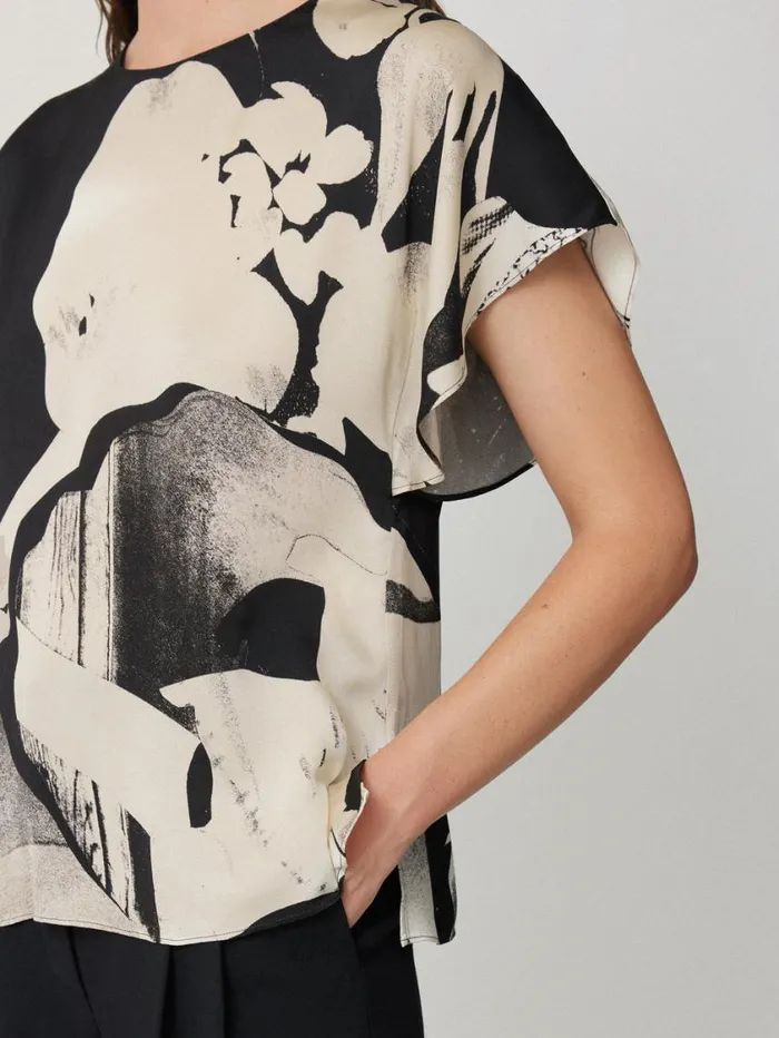 Jigsaw Collage Print Drape Top Monochrome Women Party