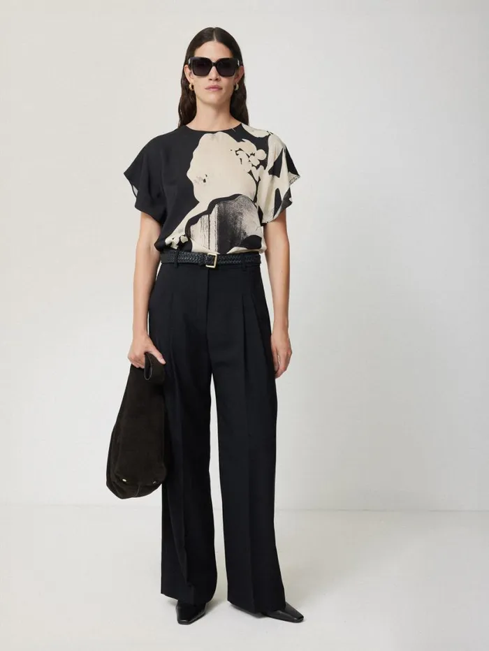 Jigsaw Collage Print Drape Top Monochrome Women Party