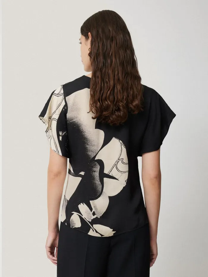 Jigsaw Collage Print Drape Top Monochrome Women Party