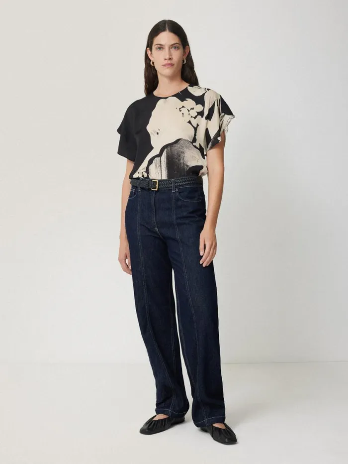 Jigsaw Collage Print Drape Top Monochrome Women Party
