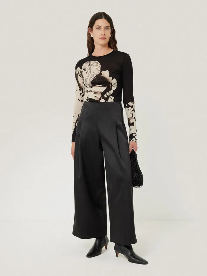 Jigsaw Collage Print Long Sleeve Top Black Women Shirts and Tops
