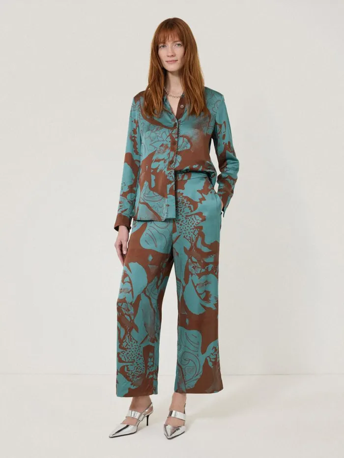 Jigsaw Collage Stitch Detail Shirt Blue Women Party
