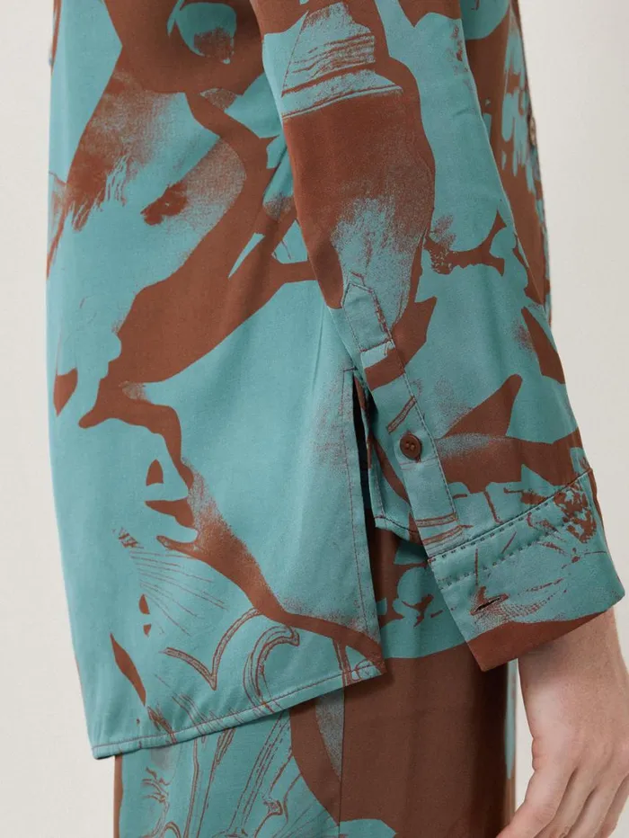 Jigsaw Collage Stitch Detail Shirt Blue Women Party