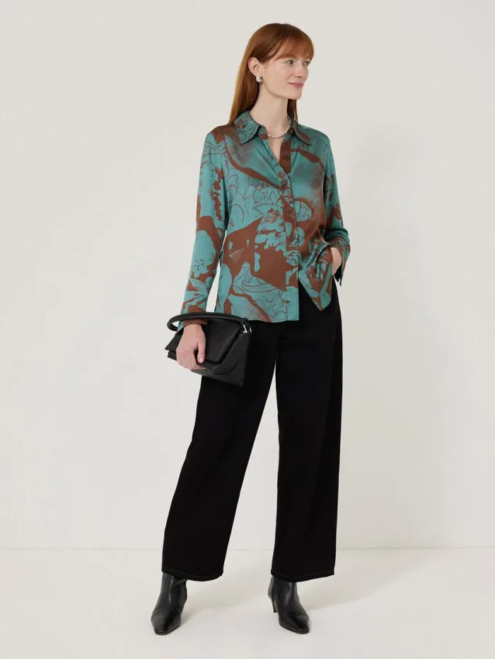 Jigsaw Collage Stitch Detail Shirt Blue Women Party
