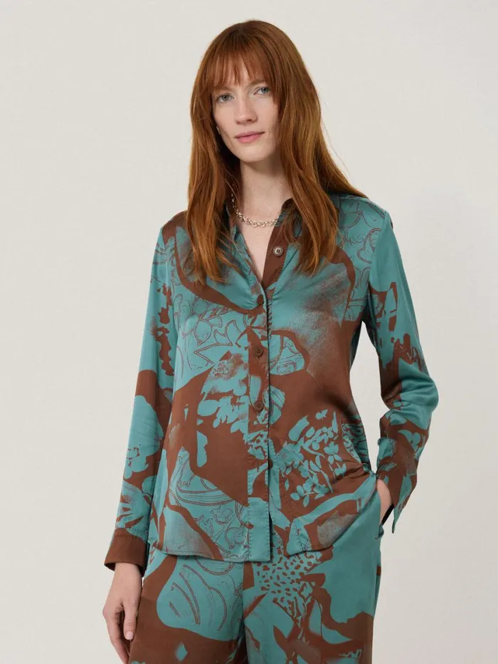 Jigsaw Collage Stitch Detail Shirt Blue Women Shirts and Tops