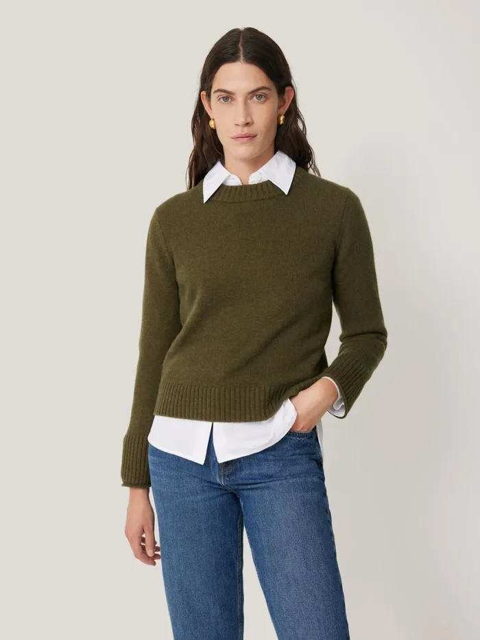 Jigsaw Compact Wool Cashmere Blend Jumper Khaki Women Knitwear and Cashmere