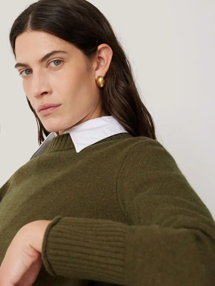 Jigsaw Compact Wool Cashmere Blend Jumper Khaki Women Knitwear and Cashmere