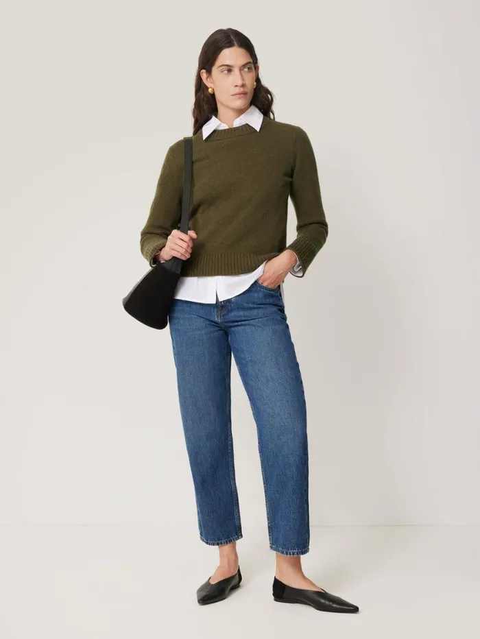 Jigsaw Compact Wool Cashmere Blend Jumper Khaki Women Knitwear and Cashmere