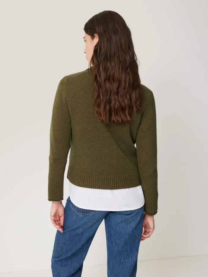 Jigsaw Compact Wool Cashmere Blend Jumper Khaki Women Knitwear and Cashmere