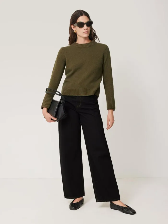 Jigsaw Compact Wool Cashmere Blend Jumper Khaki Women Knitwear and Cashmere