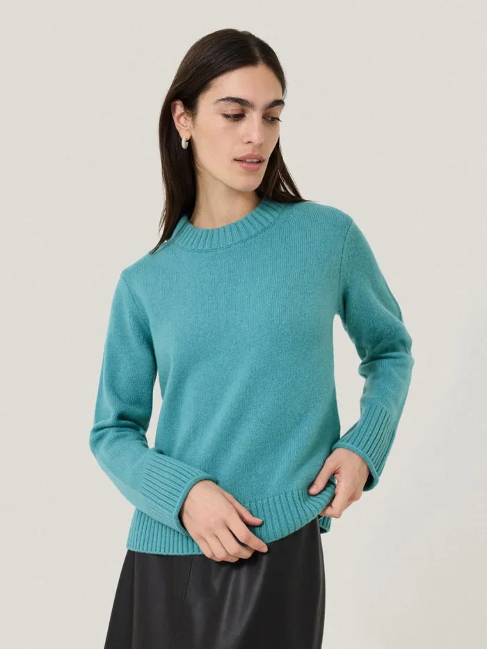Jigsaw Compact Wool Cashmere Blend Jumper Powder Blue Women Knitwear and Cashmere