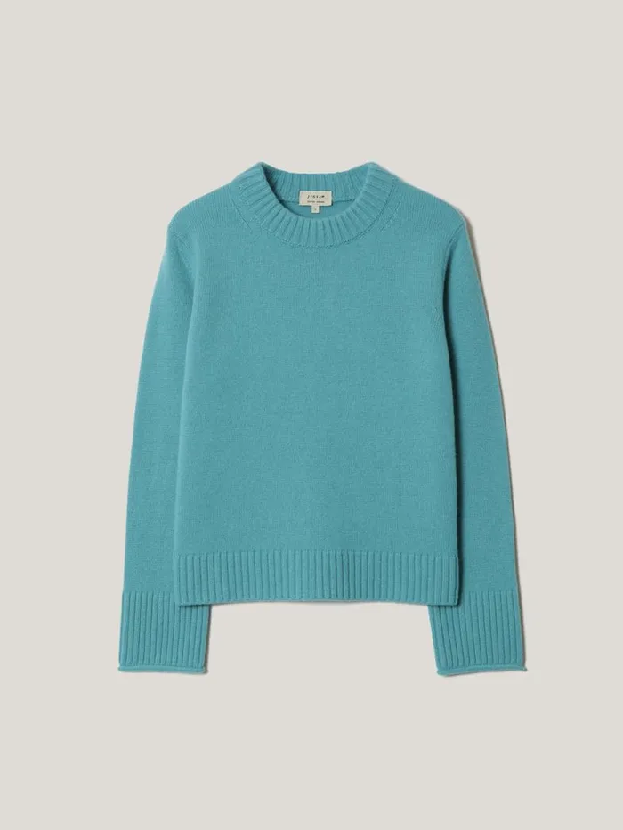 Jigsaw Compact Wool Cashmere Blend Jumper Powder Blue Women Knitwear and Cashmere