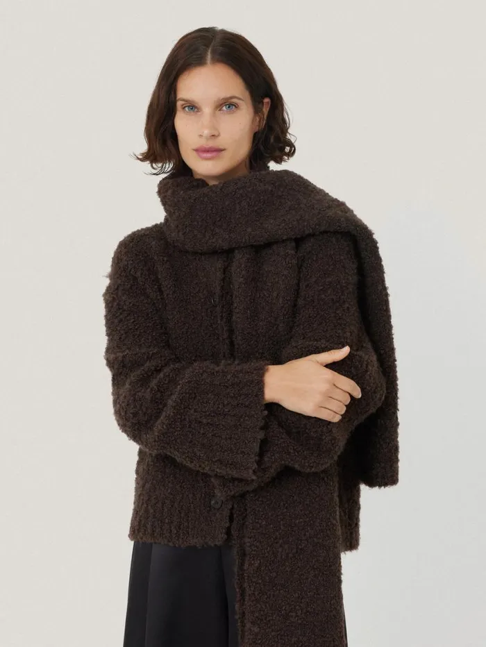 Jigsaw Cosy Boucle Scarf Cardi Brown Women Knitwear and Cashmere