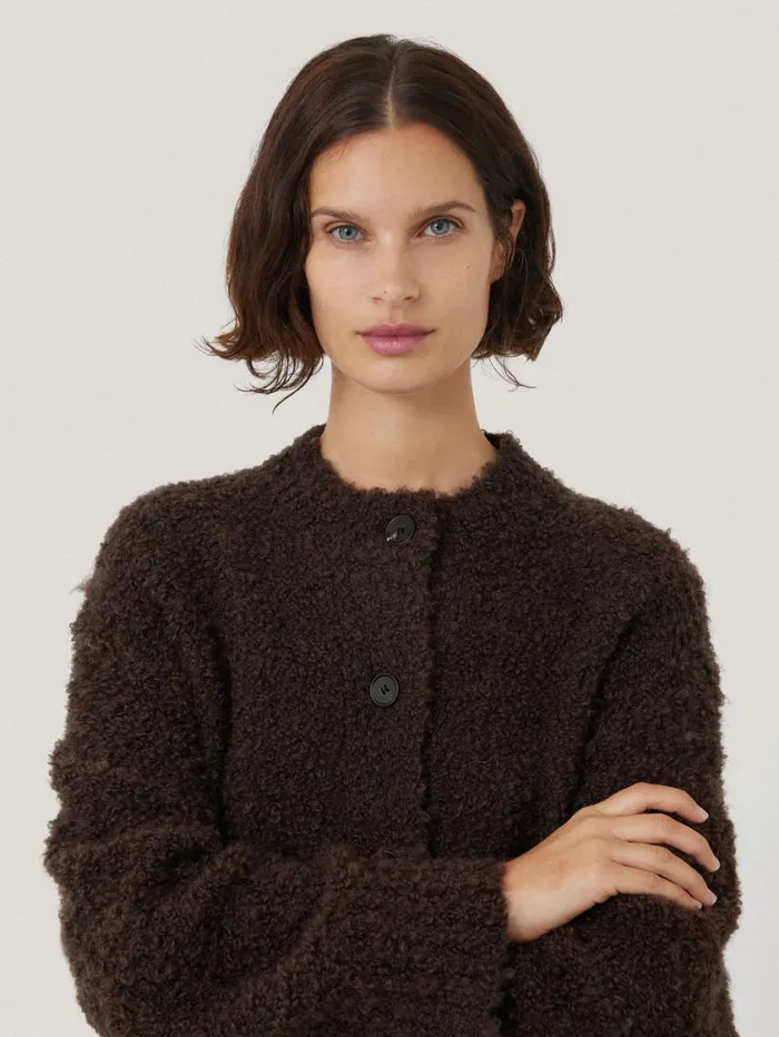 Jigsaw Cosy Boucle Scarf Cardi Brown Women Knitwear and Cashmere